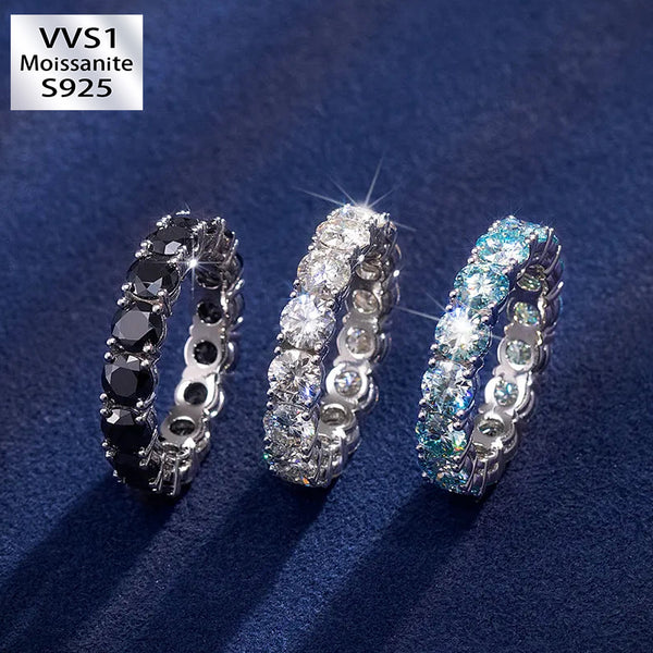 5mm 925 Sterling Silver Rare Blue Moissanite Eternity Ring