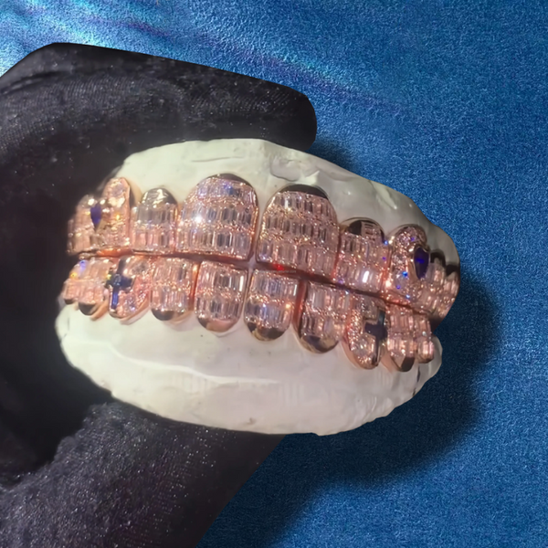 Flawless Emerald Cut Invisible Setting Cross Heart Shape Custom S925 Silver Gold Moissanite Diamond Grillz