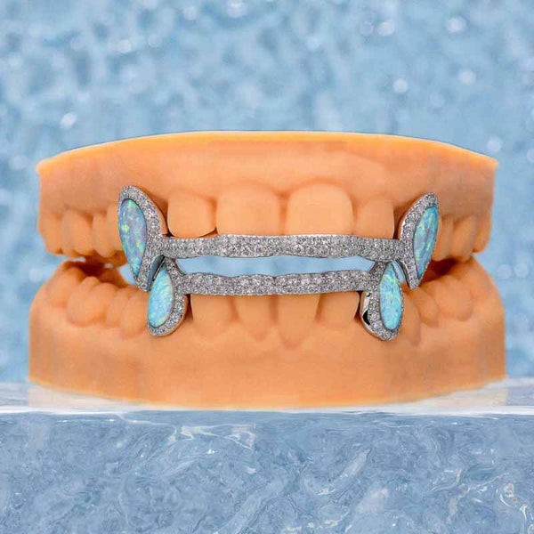 Iced 6 Teeth Connecting Bridge Opal Grillz Bar