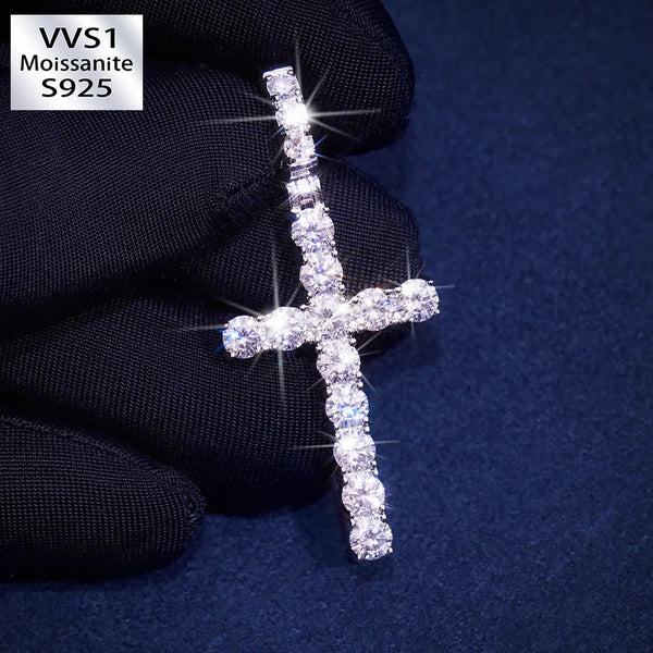 S925 Sterling Silver Moissanite Cross Pendant