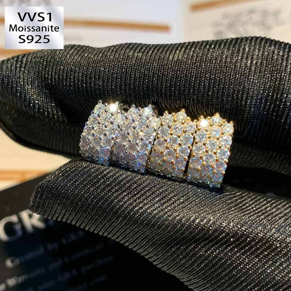 Moissanite Hip Hop Three Row Diamond Sparkle Earrings