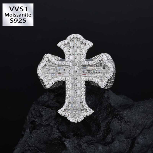 S925 Silver Moissanite Curved Cross Ring