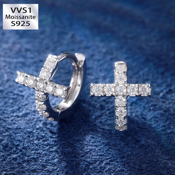 S925 Moissanite Cross Huggie Earrings