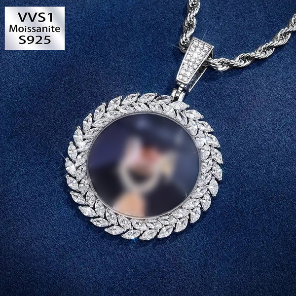 S925 Marquise Cut Round Photo Pendant