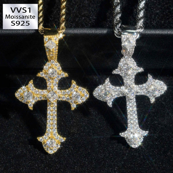 Moissanite Stereo Drill Cross Pendant