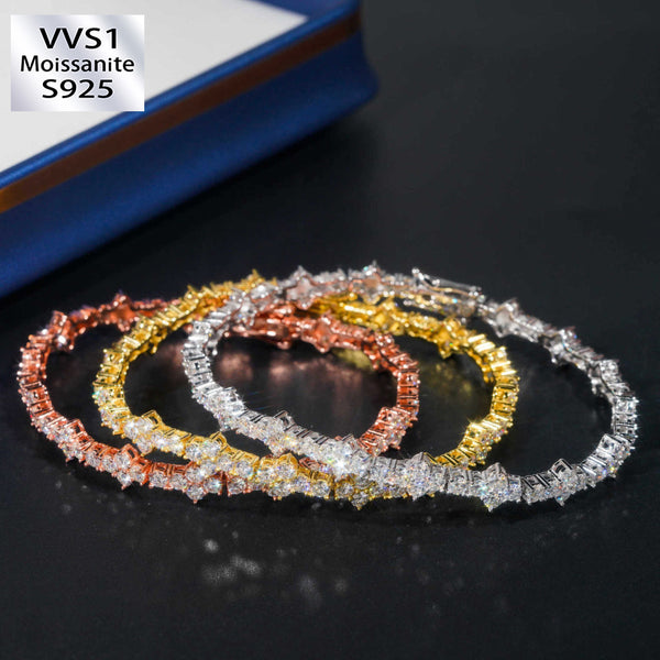 3mm Moissanite Elegant Spiral of Sparkling Tri-Color Bracelets