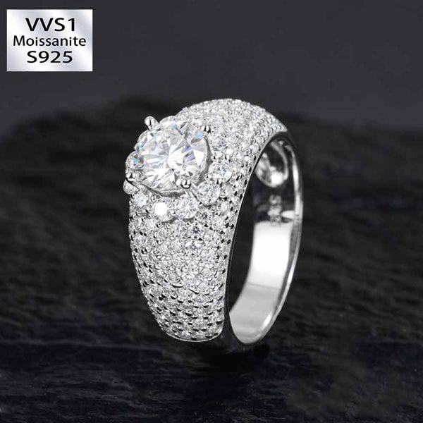 S925 Silver Moissanite Bright Diamond Ring