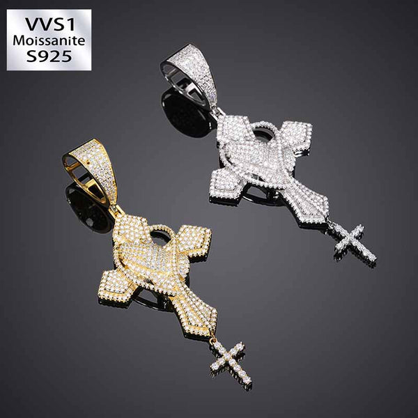 S925 Moissanite Hip Hop Cross Prayer Palm Pendant