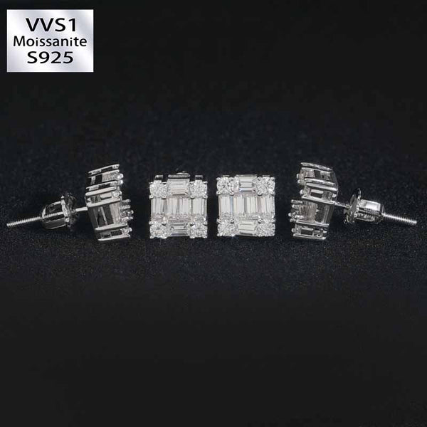 S925 Silver Moissanite Hip Hop T-shaped Diamond Stud Earrings