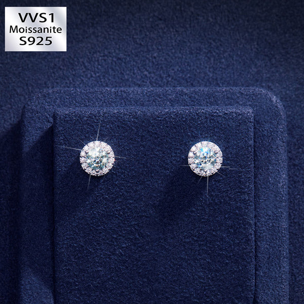 S925 Silver Rale Blue Moissanite Halo Earrings