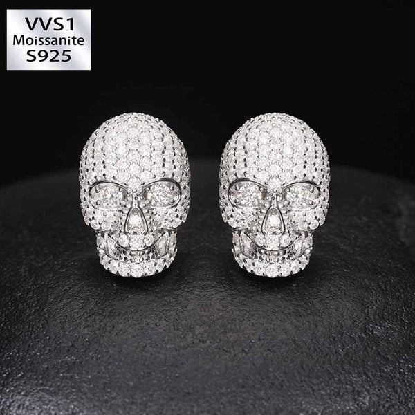 S925 Moissanite Creative Stereoscopic Skull Stud Earrings