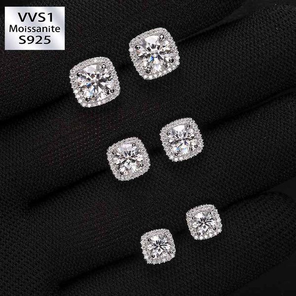 S925 Moissanite Square Rock Sugar Earrings