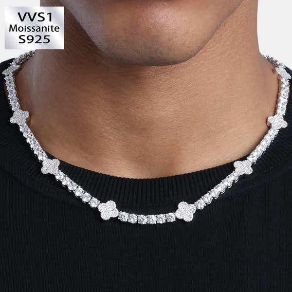 3mm Moissanite Four Leaf Tennis Chain 14K Gold