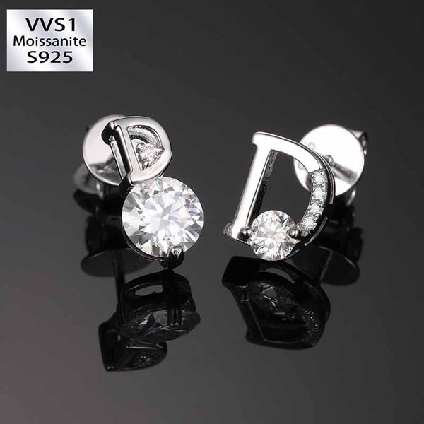 S925 Moissanite Simple D Letter Stud Earrings