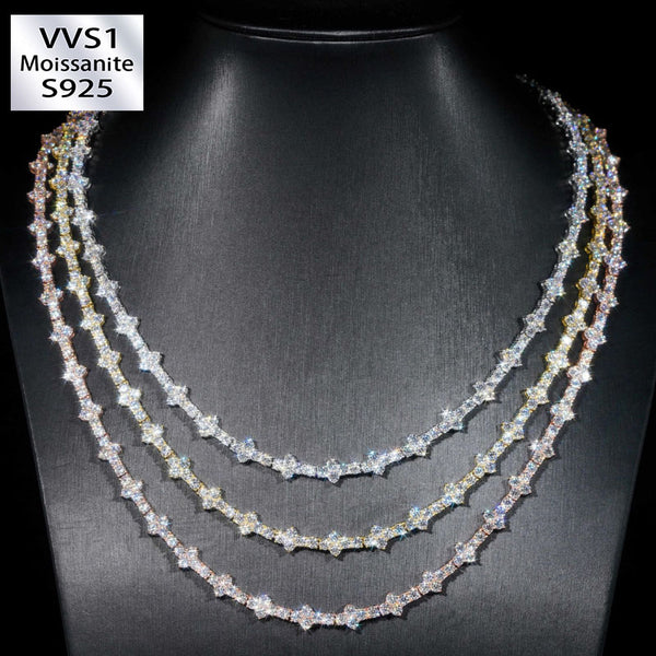 3mm Moissanite Elegant Spiral of Sparkling Tri-Color Chains