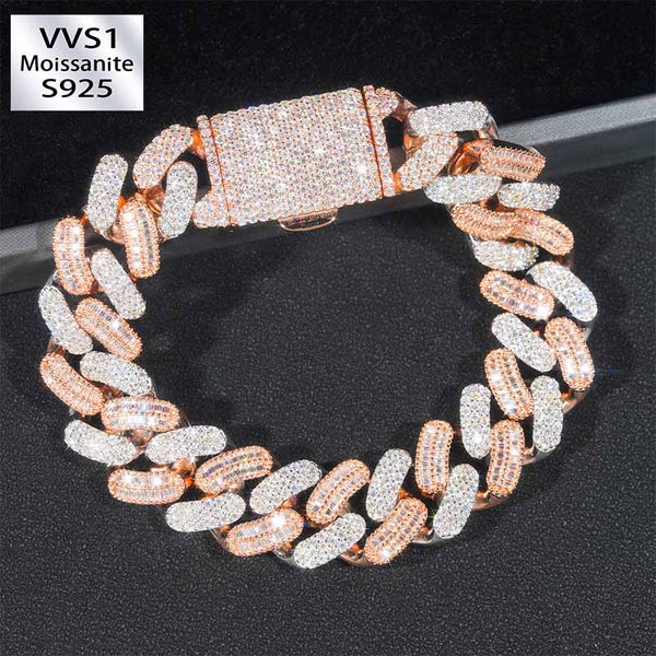 Moissanite Hip-hop Classic Two-tone Cuban Bracelet