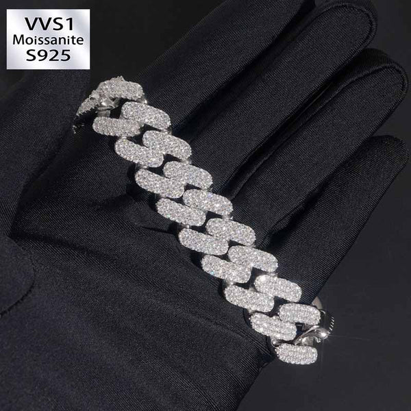 16mm Moissanite Hip Hop Classic Three Row Diamond Cuban Bracelet