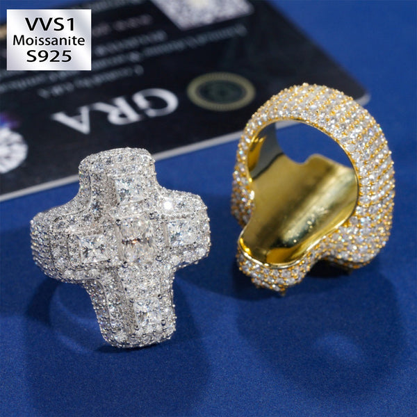 S925 Silver Moissanite Hip Hop Cross Ring