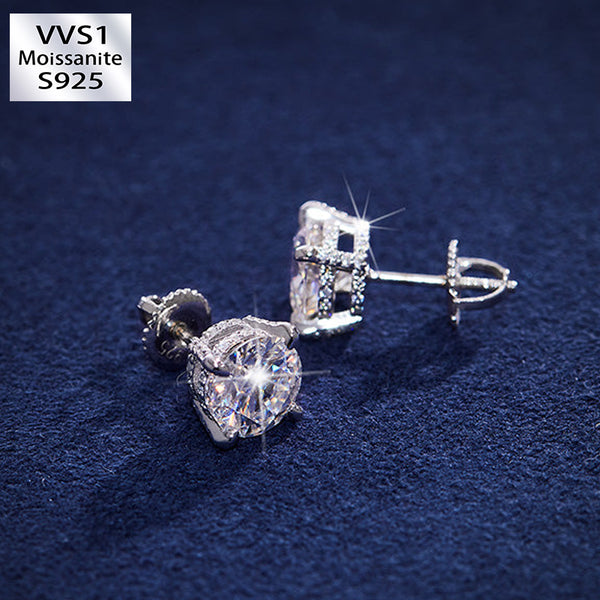 925 Sterling Silver Moissanite Round Stud Earring