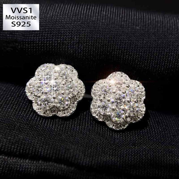 Moissanite Full of Diamond Flower Temperament Earrings