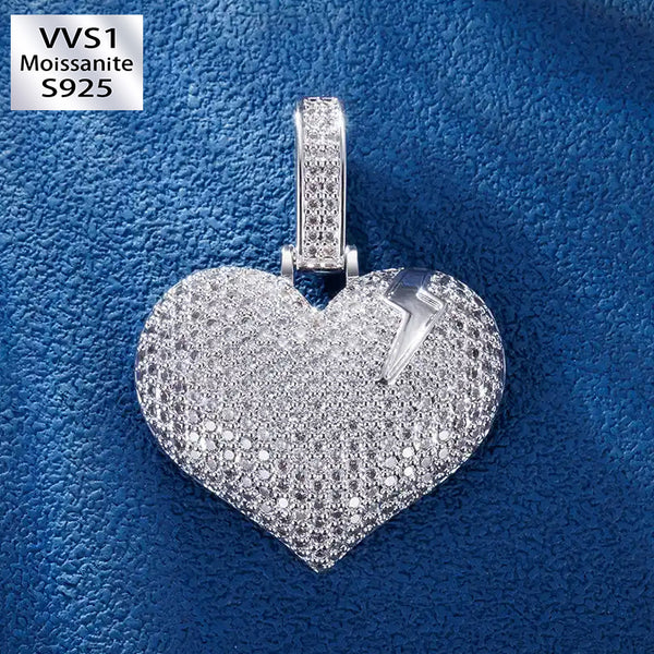 S925 Moissanite Heart Shaped Lightning Pendant